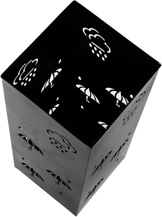 GLOGLOW Nan Metal Umbrella Stand, Carbon Steel, Stylish and Durable Umbrella Holder Bin for Entryway, Home, Office Spaces with 42x16x16cm Ornament (Black)