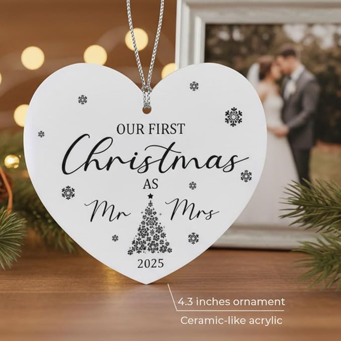 Our First Christmas as Mr & Mrs 2025 Ornament, Expecting Couple, Promoted to Grandparents Gift, Engagement Gift for Couples, First Married Christmas