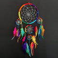 OMA Rainbow Chakra Dream Catcher Wall Decor – Handcrafted Dream Catcher with Multicolor Tie Dye Feathers for Bedroom, Living Room, Dorms & Gift – 7" Diameter x 22" Long