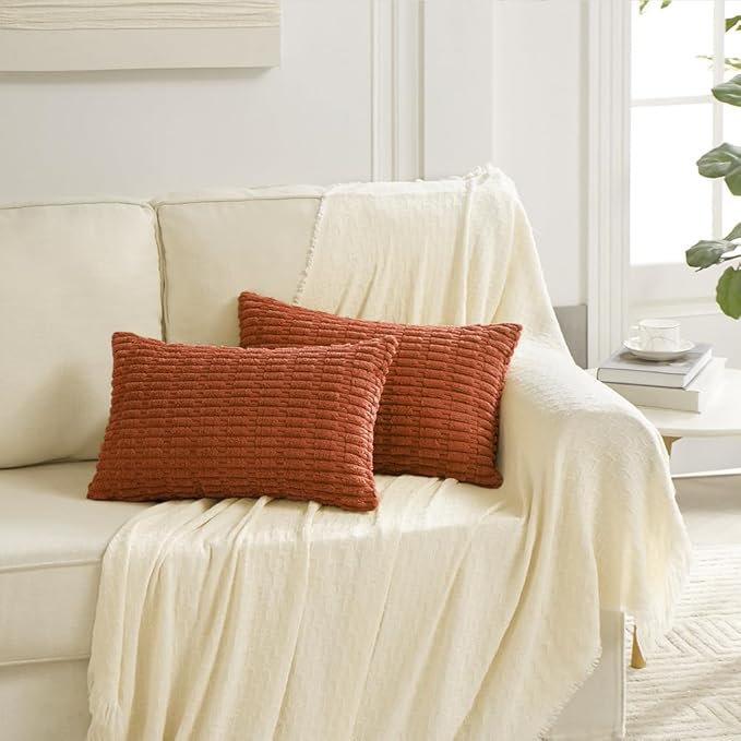 Fancy Homi 4 Packs Decorative Throw Pillow Covers for Living Room Couch Bed, Modern Farmhouse Boho Home Décor Accent Cushion Case, 24" x 16", Burnt Orange