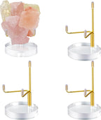 Suzile 4 Pcs Adjustable Metal Arm Display Stand Easel with Acrylic Base Rock Display Easel Holder Acrylic Crystal Clear Plate Stand for Geodes Mineral Agate(Gold,2 x 2 x 3.5 Inch)