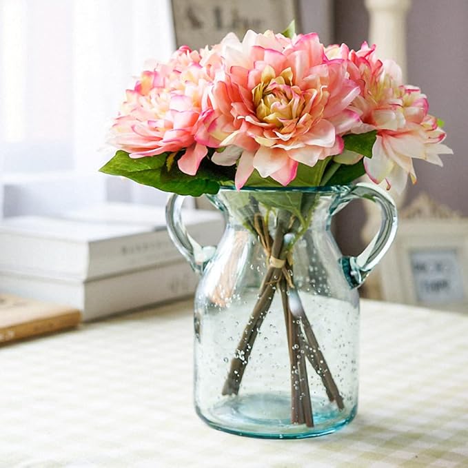 MDLUU Seeded Glass Vase, 4.6" W x 6.7" H, Clear, Double Ear Design, Coastal Modern Style, Perfect for Dining Room, Bedroom, Bathroom
