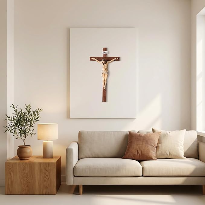 TALPGOD Crucifix Wall Cross 15 Inch,Jesus Cross Home Décor,Jesus Statue Catholic Hanging Cross for Wall Art,Religious Wall Crucifix Decor,Crucifijos Catolicos Cross Wall Decor