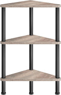 HOOBRO Corner Shelf Stand, Industrial 3-Tier Wall Corner Bookshelf with Metal Frame, Plant Display Shelf, Bookcase for Small Spaces, Living Room, Greige and Black BG30CJ01