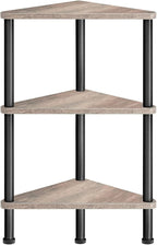 HOOBRO Corner Shelf Stand, Industrial 3-Tier Wall Corner Bookshelf with Metal Frame, Plant Display Shelf, Bookcase for Small Spaces, Living Room, Greige and Black BG30CJ01