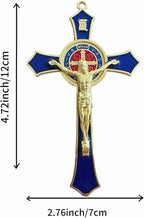 Bovemee Saint Benedict Benedictine Red Enamel 4.7X2.7 Inch Protection Wall Crucifix Cross Catholic San Benito Medalla Prayer Decoration (Blue)