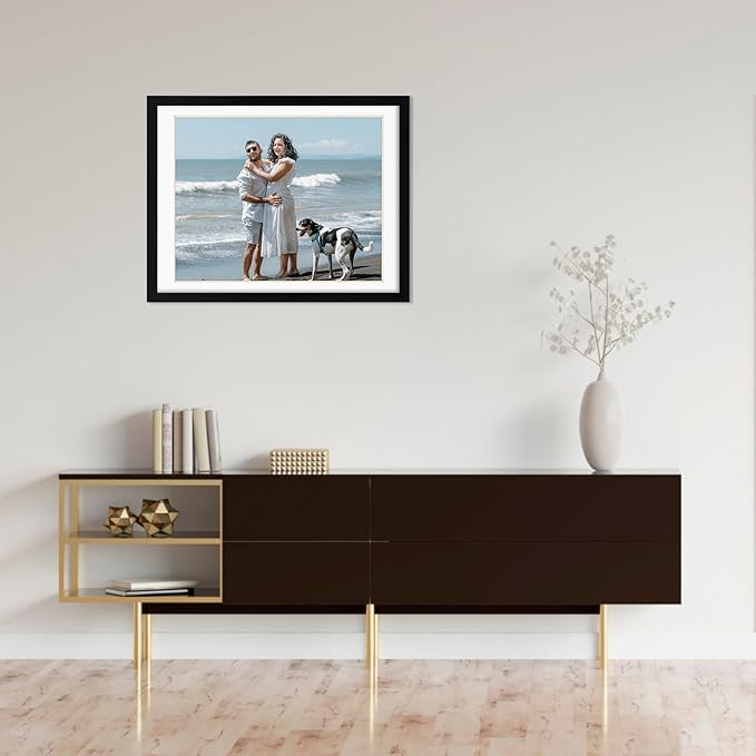 Rempry 12x16 Picture Frame, Display Pictures 11x14 with Mat or 12x16 Without Mat, Wall Hanging or Tabletop Photo Frame with Shatter Resistant Plexiglass, Black, 1 Pack