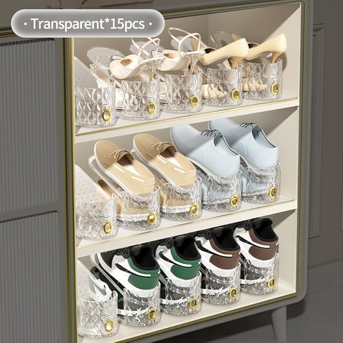 Shoe Slots Organizer, Adjustable 10 Pack Shoe Stacker for Closet Storage, Clear Double Layer Space Saver, Durable and Stackable Shoe Holder for Sneakers Heels and Flat