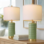 PoKat Bedside Table Lamps Set of 2 for Living Room with 2 USB Ports, 21.5'' Small Modern Nightstand Lamps for Bedroom, Ceramic Side Table Lamps with Gold Base for Office Entryway Decor Gift (Green)