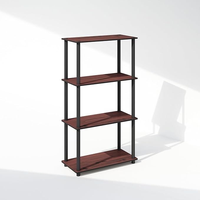 Furinno Turn-N-Tube Book Shelf, 4-Tier Bookshelf, Bookcase with Multipurpose Compact Display Rack, 11.6 x 23.6 x 43.2, for Living Room, Bedroom, Home Office, Dark Cherry/Black