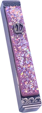 Sparkling Art Glass Mezuzah - Easy Mount Indoor or Outdoor - Weatherproof Metal Case - Gift Box and Non-Kosher Scroll Included - Hand Made in USA - Guaranteed for Life! (Opal Plum)