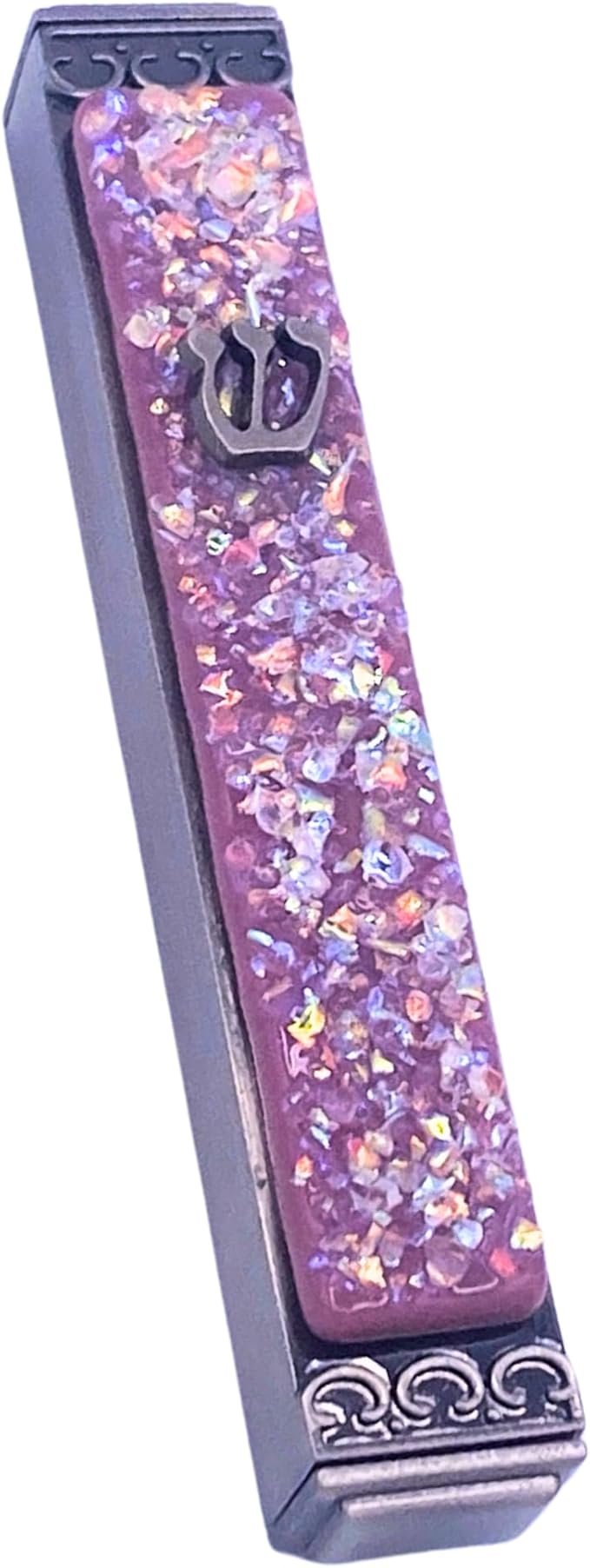 Sparkling Art Glass Mezuzah - Easy Mount Indoor or Outdoor - Weatherproof Metal Case - Gift Box and Non-Kosher Scroll Included - Hand Made in USA - Guaranteed for Life! (Opal Plum)