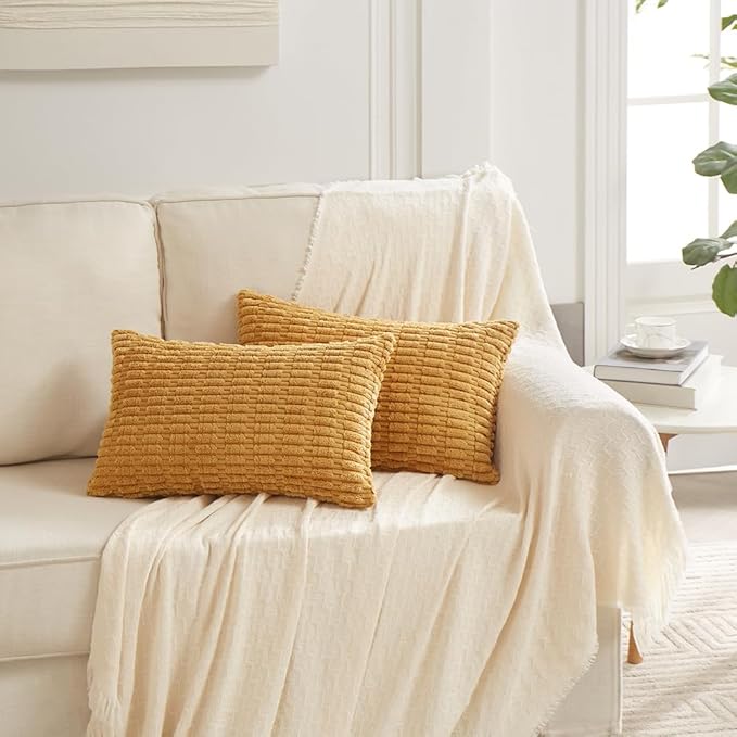 Fancy Homi 4 Packs Decorative Throw Pillow Covers for Living Room Couch Bed, Modern Farmhouse Boho Home Décor Accent Cushion Case, 24" x 12", Mustard Yellow