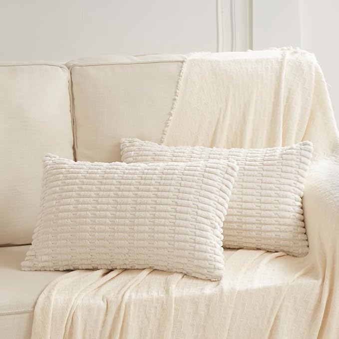 Fancy Homi 4 Packs Decorative Throw Pillow Covers for Living Room Couch Bed, Modern Farmhouse Boho Home Décor Accent Cushion Case, 20" x 12", Cream