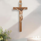 Crucifix Wall Cross - 14 Inch Olive Wood Wall Crucifix, Hand Painted Resin Jesus on Wooden Crucifix Catholic Home Decor Housewarming Religious Gifts