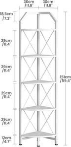 CHOEZON 5-Tier Corner Shelf, Industrial Corner Bookshelf, 59.4" Corner Storage Stand, Plant Stand Display Shelf, Corner Bookcase for Bedroom, Living Room, Home Office, White TCJ10WB