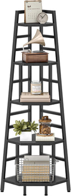 CHOEZON 70.1-Inch 5-Tier Tall Corner Shelf, Narrow Bookshelf for Small Spaces, Industrial Bookcase Display Stand for Living Room, Bedroom, Office, Black TCJ25BB