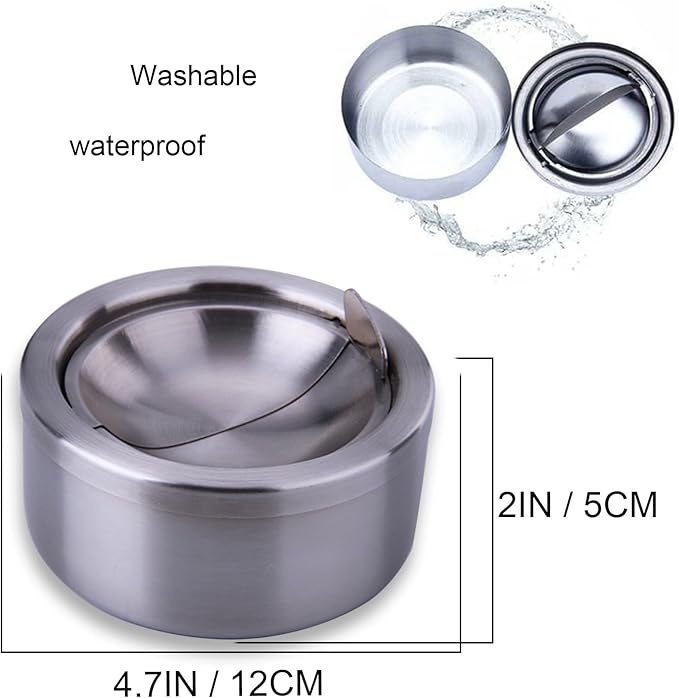 hanlongyu Outdoor Ashtray with Lid, Flip Top Stainless Steel Ash Tray, Metal Windproof Cigarette Ashtrays for Indoor or Outdoor Use, Desktop Ashtray Office Patio Home Decor