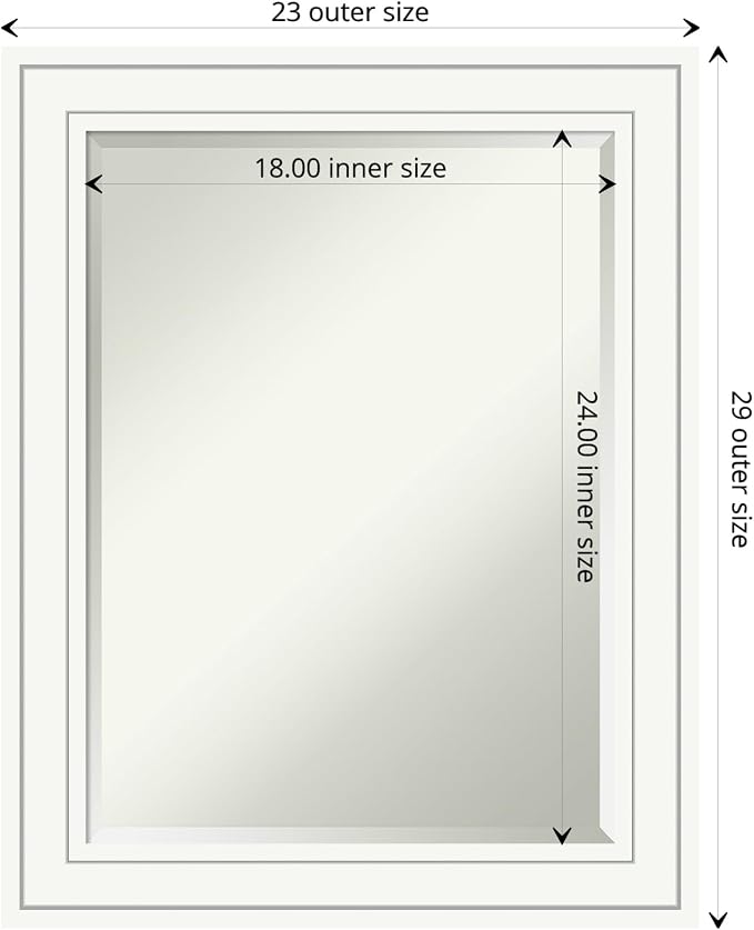 Amanti Art White Wall Mirror 29x23 Craftsman White Rectangle Bathroom Mirror for Wall Decor Living Room, Medium Casual Wood Frame, Hangs Horizonally and Vertically, Bathroom Decor, Beveled Edge