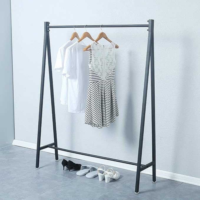Black Modern Clothing Rack Metal,Retail Clothing Racks for Boutiques,Clothes Racks for Hanging Clothes,59in Industrial Iron Garment Rack