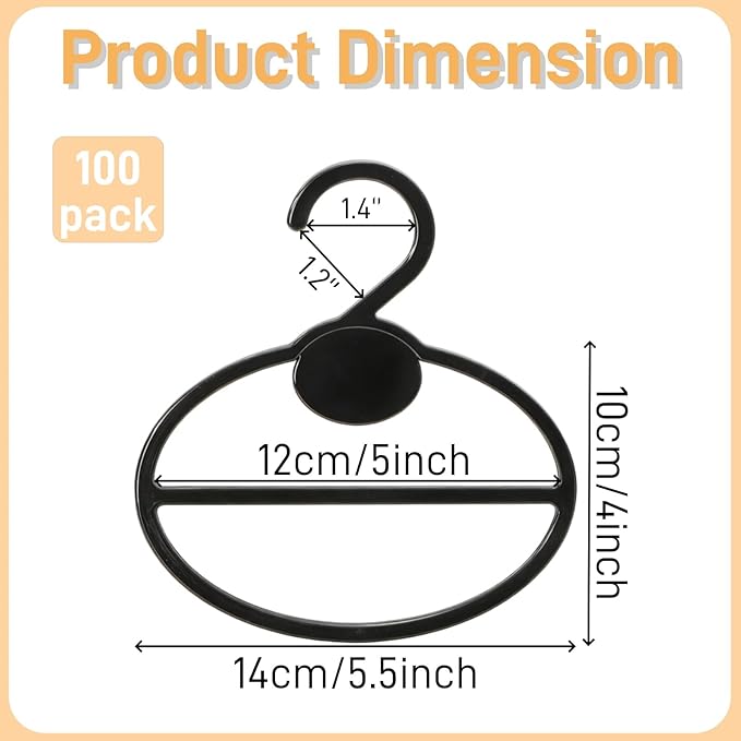 100 Pack Scarf Hanger, 5.5 Inch Plastic Scarf Organizer Space Saving for Closet, Black Multi-Functional Tie Belt Hanging Rack Holder Bulk for Multiple Scarves, Wardrobe Storage