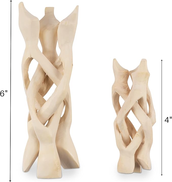 Wish Well 2 Piece Wooden Tripod Stand - 4" & 6" Hand-Carved Room Decor Holder ~ Ideal for Abalone Shell, Decorative Bowl, Crystal Ball, Sphere, Geode ~ Wood Display Stand & Perfect Crystal Holder