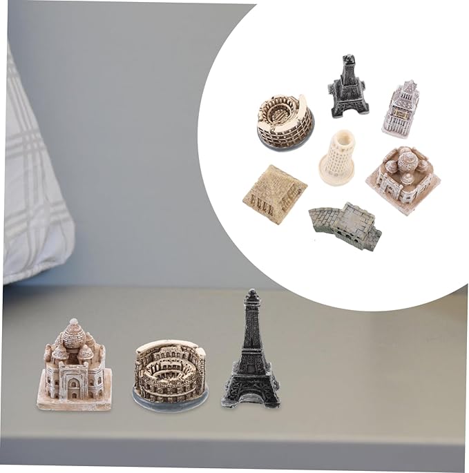 Toddmomy 7pcs Miniature World-Famous Architectural Model Set Eiffel Tower Colosseum Leaning Tower Decorative Metal Building Models for Home Decor