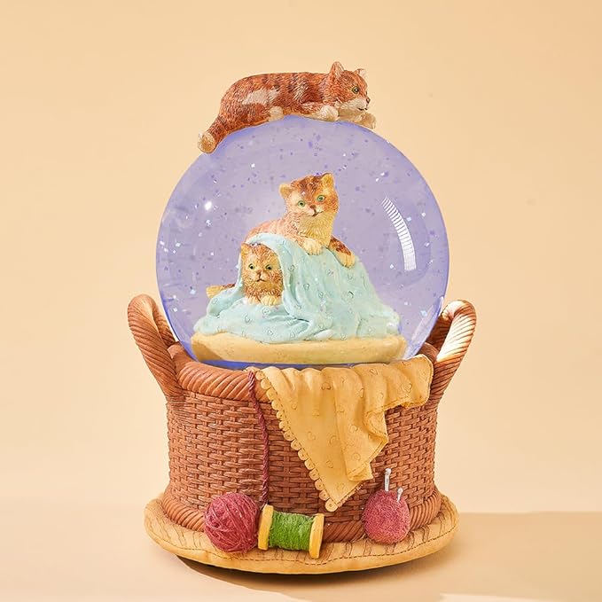 LOVE FOR YOU Gift Wrapped Music Box Cat Lovers Flower Basket Musical Snow Globe Decoration for Girls and Women Kids Niece Sister Daughter Mom Granddaughter Grandma Christmas Birthday Present