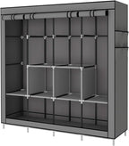 Portable Wardrobe Clothing Wardrobe Shelves Clothes Storage Organiser with 4 Hanging Rail,Grey