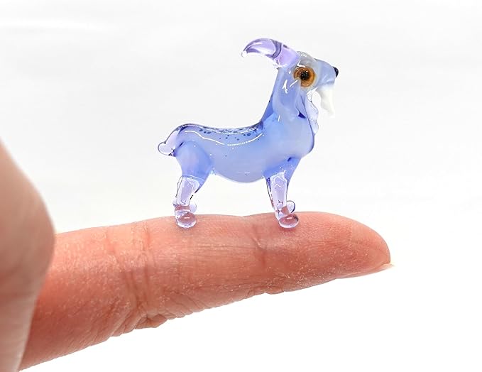 Goat Micro Tiny Figurines Hand Blown Glass Art Animals Collectible Gift Home Décor (Blue Purple)