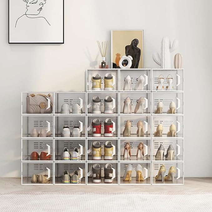 SEE SPRING X-Large Shoe Storage Box Fit Size 11, Clear Plastic Stackable Shoe Organizer for Closet, Space Saving Sneaker Shoe Rack Containers Bins Holders for Entryway, 12 Pack Clear