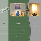 Small Bedside Table Lamp for Bedroom - Reading Desk Lamp with 3 Color Temperatures，15.5" Nightstand Ceramic Lamp with Fabric Shade for Kids Room,Living Room,Dorm,Home Office (Blue)