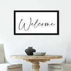 Rustic Chic Style 12x22in Farmhouse Wood Sign with Encouragement Quote Welcome Family Lettering Black Frame Wooden Plaque for Washroom Farmhouse Porch Cottage Wall Decor Birthday Housewarming Gift