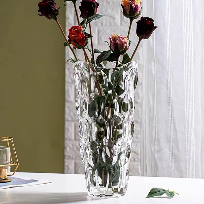 CEMABT 9.5inch 3.4 lb Glass Vases for Flowers Unbreakable Thickened Morden vase for Tables Centerpieces,Colorful,Vintage and Clear Rose Large Flower vases for Bouquet Unique Gifts（Clear）
