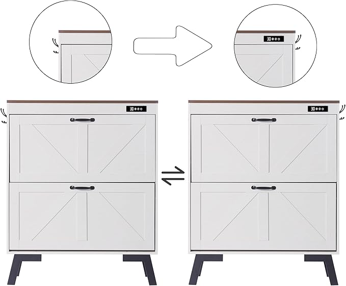 TaoHFE Farmhouse Small Shoe Cabinet Storage for Entryway,Deodorizing Shoe Organizer Cabinet Storage with 2 Flip Drawers,White flip Drawer Shoe Cabinet Hidden Cabinet Foyer,Hallway
