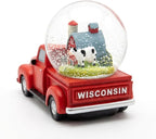 Wisconsin Snow Globe Red Vintage Pickup Truck Farm Barn Cow Resin Souvenir 4 Inch