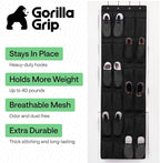 GORILLA GRIP Over the Door Shoe Organizer, 24 Large Breathable Mesh Pockets, Space Saving Hanging Storage Holder, Closet Rack Hanger Holds Up to 40 lbs, Hangs on Closets for Shoes, Accessories, Black