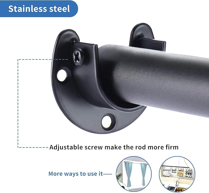 Stainless Steel Closet Rod Bracket, 1-1/4 Inch Diameter Closet Rod Holder 2 Pcs, Heavy Duty Curtain Rod Holder, Black Closet Rod Support with Screws