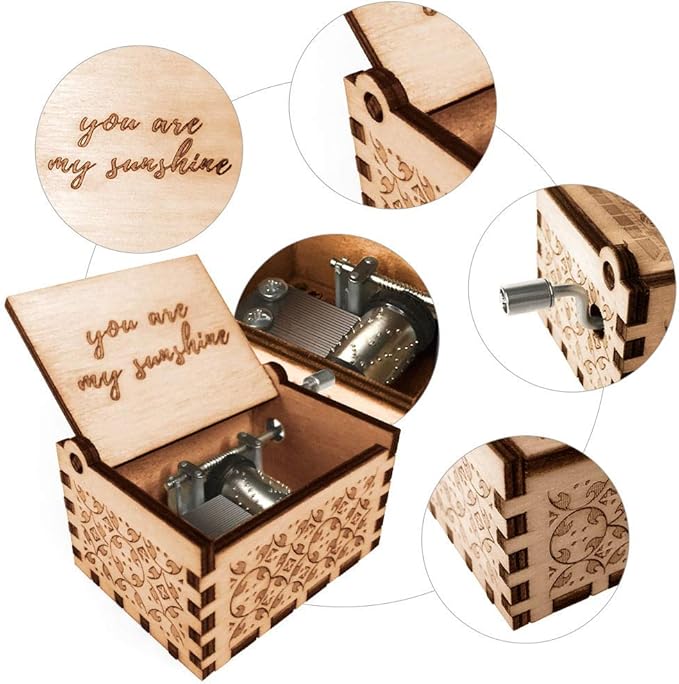 Ucuber You are My Sunshine Music Box, Wood Laser Engraved Cute Box Best Gift for Wife, Son, Daughter, Dad, Mom, Wedding Anniversary Birthday Christmas Valentine's Day