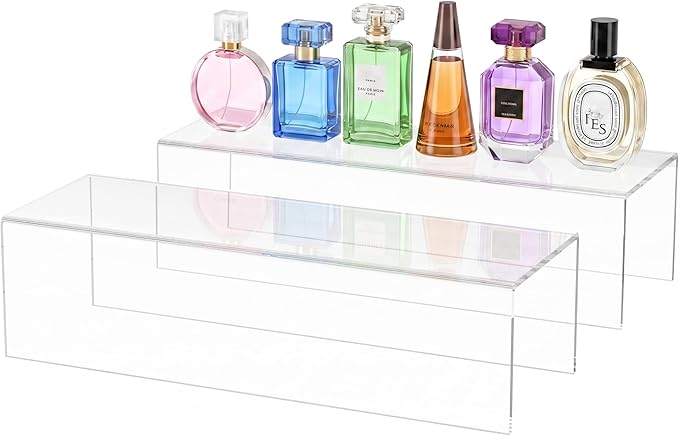 Acrylic Shelf Riser 15x5.1x4 pack of 2, Clear Acrylic Stand for Figure, Cosmetics, Bags, Shoes, Toys, Collectibles, 15x5.1x4 Inch