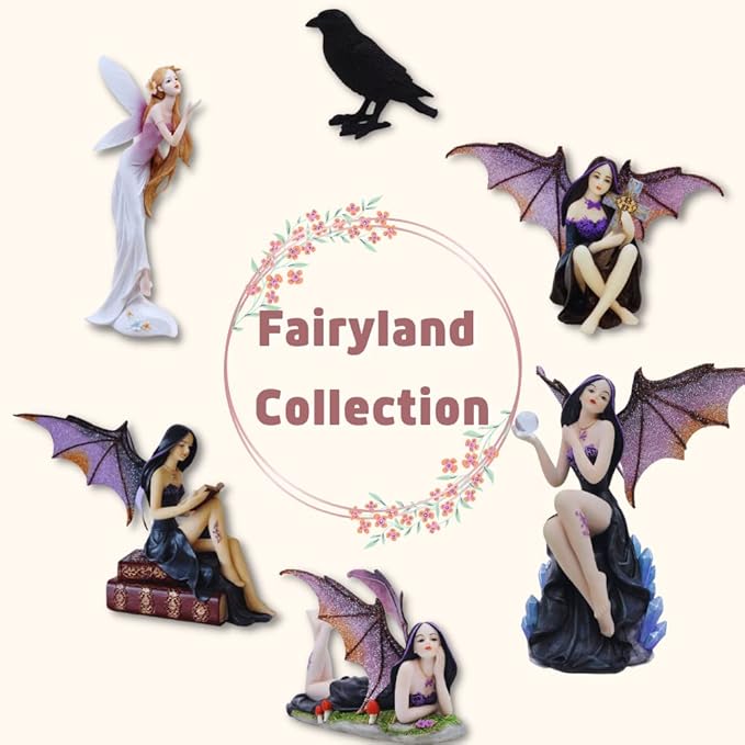 Comfy Hour 9" Dark Fairy Witch Figurine on Broom, Fantasy Sorceress with Black Cat Statue, Mystical Home Office Desktop Decor Accent, Polyresin Artisan Crafted Sculpture, 1 Piece