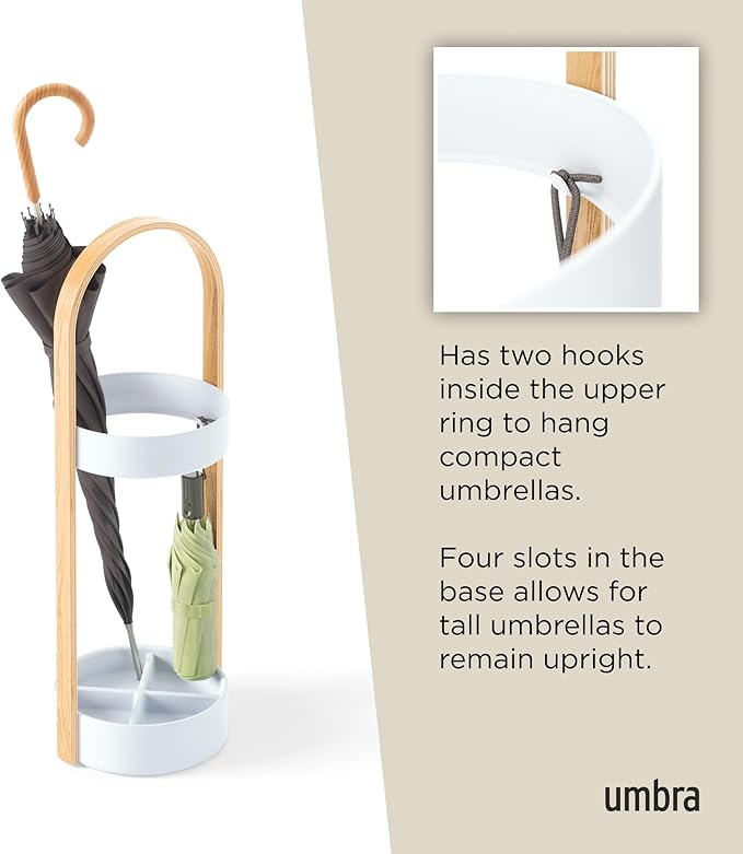 Umbra Bellwood Umbrella Stand, Space-Saving Umbrella Stand, Great for the Front Door/Entryway, White Natural