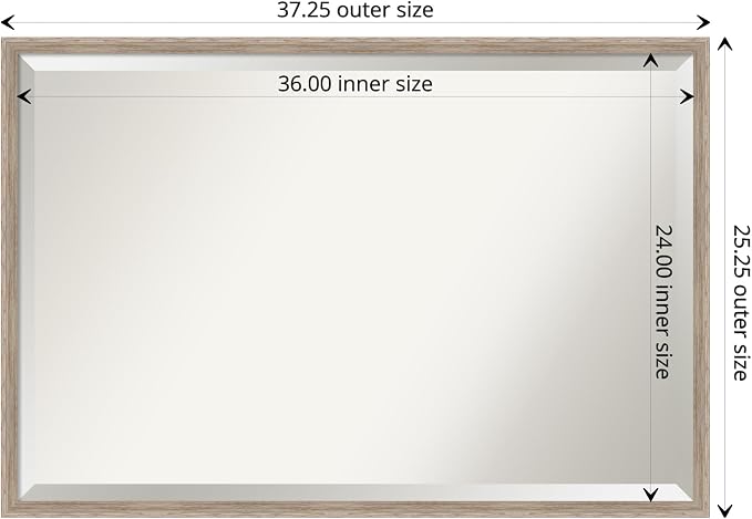 Amanti Art White Wall Mirror 25x37 Hardwood Wedge White Wash Rectangle Bathroom Mirror for Wall Decor Living Room, Large Country Rustic Wood Frame, Hangs Horizonally and Vertically, Bathroom Decor,
