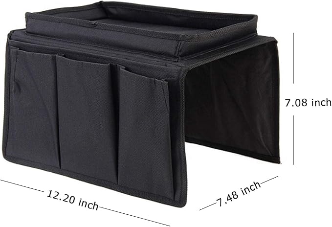 Sofa Armrest Organizer, Couch TV Remote Storage Organizer with Pockets for Recliner Armchair Snacks Glasses Smartphone Magazines Pouch (Brown+Brown)