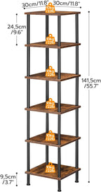 HOOBRO 6-Tier Corner Shelf, Corner Square Rack Display Shelf, Tall Storage Rack Plant Stand, Bookcase for Small Spaces, Living Room, Home Office, Kitchen, Rustic Brown and Black BF55CJ01