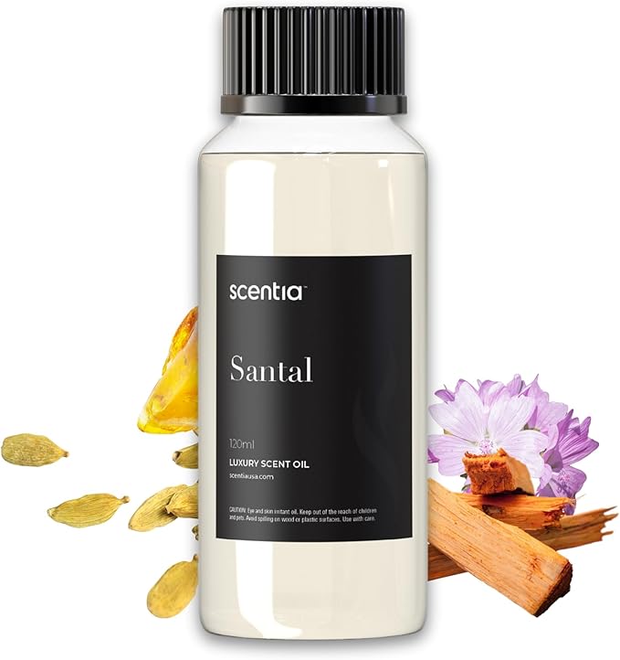 Scentia Santal Diffuser Oil 120 ml – Luxury Santal-Inspired Oil – Cedarwood, Amber, Musk, Vanilla – Essential Oil Blend for Large Rooms, Cold-Air Diffusers, HVAC & Ultrasonic Use
