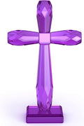 YWHL Crystal Cross Decor, Religious Gifts for Women Men, Handmade Holy Cross for Easter Pary, Art Collectible Figurines for Home Table (Purple)