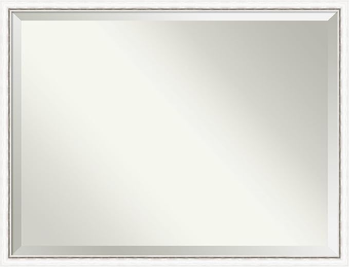 Amanti Art White Wall Mirror 32x42 Morgan White Silver Rectangle Bathroom Mirror for Wall Decor Living Room, X-Large Modern Wood Frame, Hangs Horizonally and Vertically, Bathroom Decor, Beveled Edge