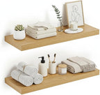 Vivelove Floating Shelves 24 inchs Long, Bathroom Shelves Over Toilet 9.1” Deep, Wall Mounted Wall Shelves for Bedroom, Living Room, Kitchen, Office, Rustic Home Decor, Oak, Set of 2