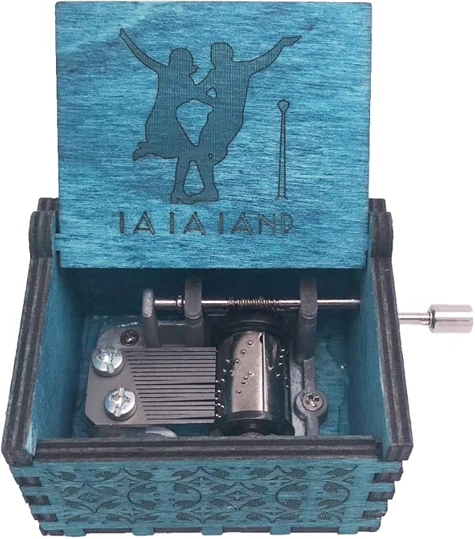Lalaland Music Box Hand Crank Musical Box Carved Wooden,Play The Theme Song of Lalaland,Blue